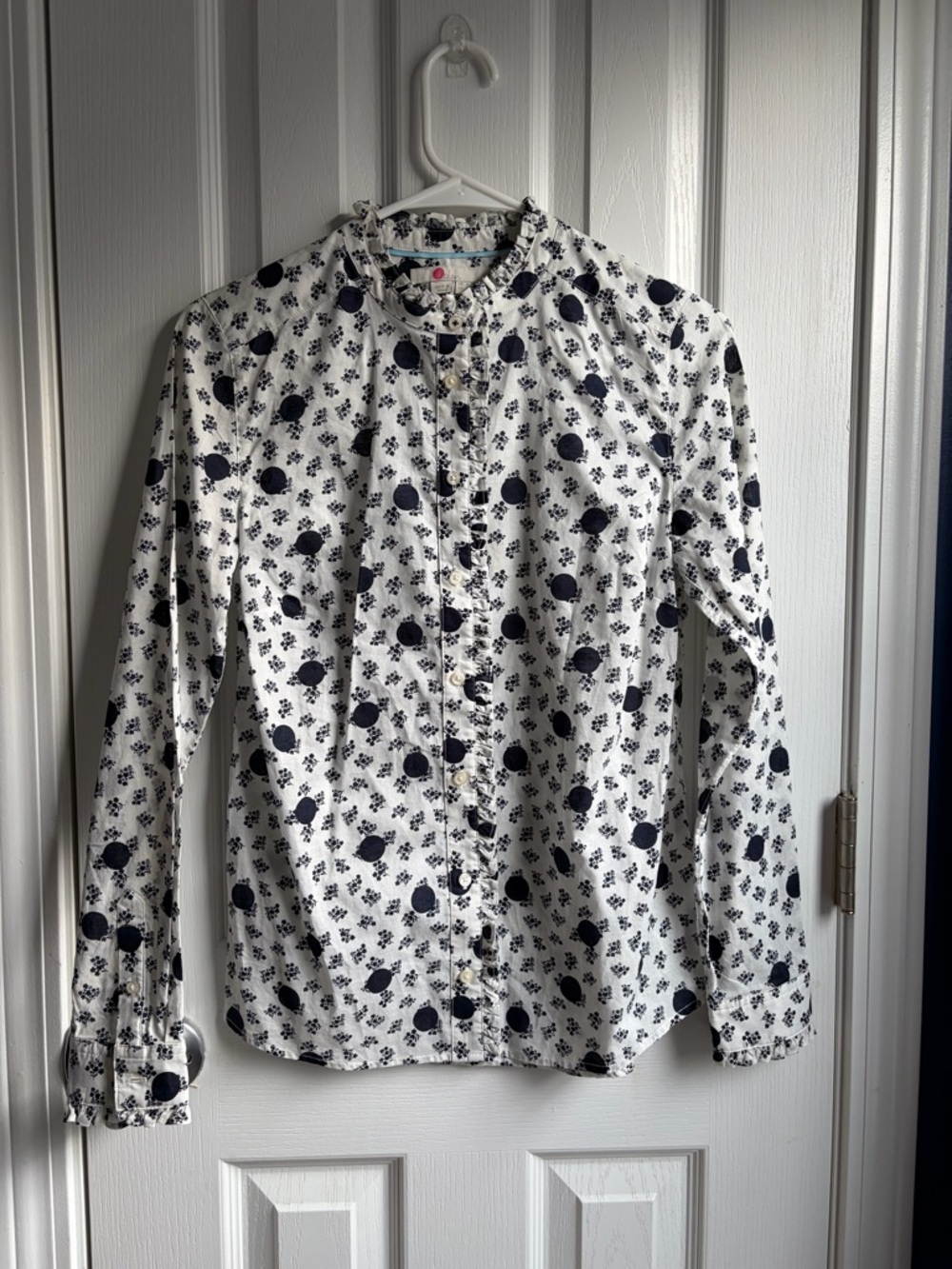NWOT Boden Floral Polka Dot Print Ruffle Button Down Shirt Size 2